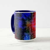 Blaues und rotes Material mit Ölfarbe Tasse (Vorderseite Links)