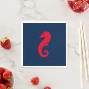 Blaues und rotes Seepferd Serviette