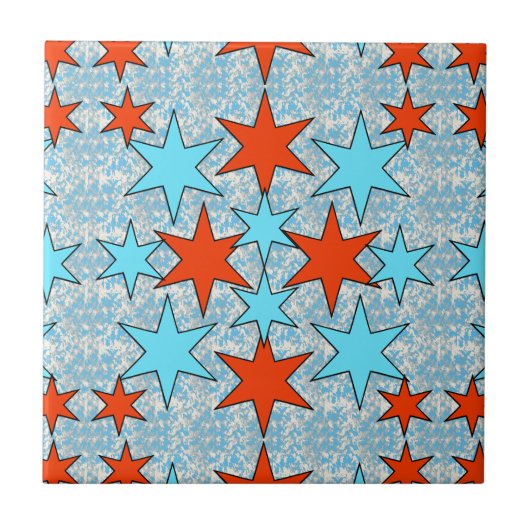 Blaues und rotes Sternmuster Fliese (Vorderseite)