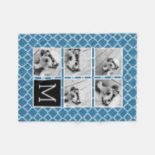 Blaues und schwarzes 5-Foto-Collage-Monogramm Fleecedecke (Vorderseite (Horizontal))