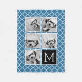 Blaues und schwarzes 5-Foto-Collage-Monogramm Fleecedecke (Vorderseite)