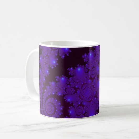 Blaues und schwarzes gewundenes Fraktal Kaffeetasse (Vorderseite Links)