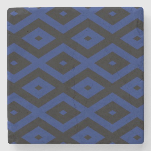 Blaues und schwarzes Rautenmuster Steinuntersetzer (Vorderseite)