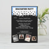 Blaues und schwarzes Silhouette-Abschluss-Party Einladung (Stehend Vorderseite)