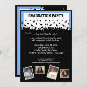 Blaues und schwarzes Silhouette-Abschluss-Party Einladung (Vorne/Hinten)