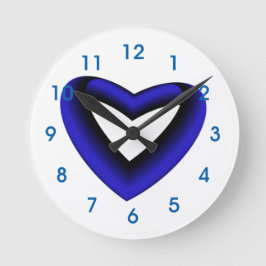 Blaues und schwarzes strahlendes Herz Runde Wanduhr