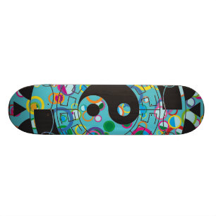 Blaues und schwarzes Yin Yang Symbol Skateboard