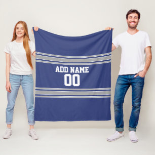 Blaues und silbernes Jersey Stripes Name-Zahl Fleecedecke