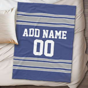 Blaues und silbernes Jersey Stripes Name-Zahl Fleecedecke