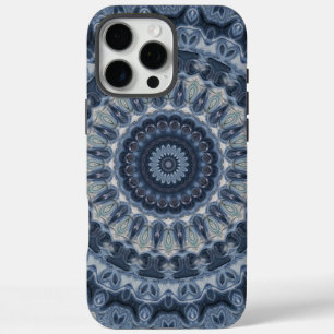 Blaues und silbernes Mandala-Musterdesign iPhone 16 Pro Max Hülle