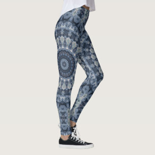 Blaues und silbernes Mandala-Musterdesign Leggings