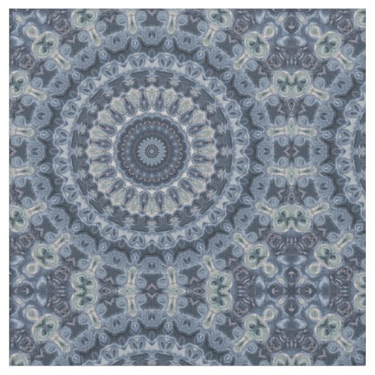 Blaues und silbernes Mandala-Musterdesign Stoff (Nahaufnahme)
