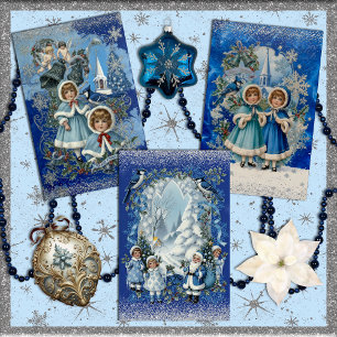 Blaues und silbernes viktorianisches Weihnachten Geschenkpapier Set