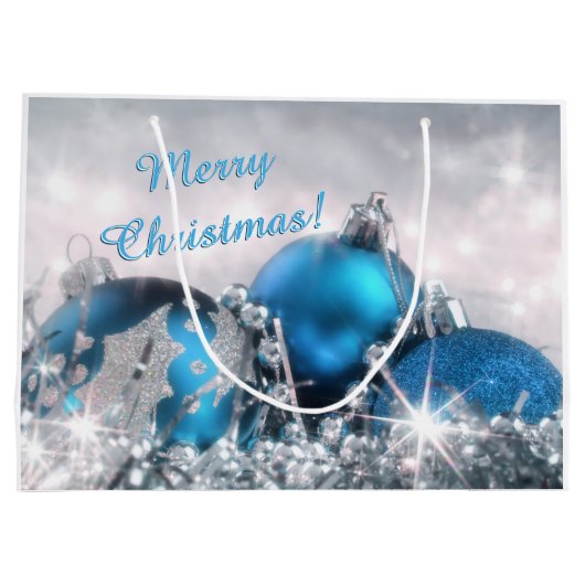 Blaues und silbernes Weihnachtsgroße Große Geschenktüte (Rückseite)