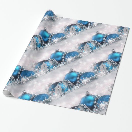 Blaues und silbernes WeihnachtsPackpapier Geschenkpapier (Ungerollt)