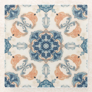 Blaues und Terrakotta-Mittelmeer-Boho Glasuntersetzer