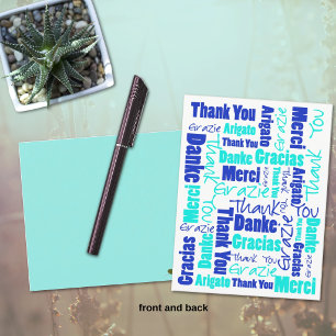 Blaues und Türkis Mehrsprachiges Dankeschön Postkarte