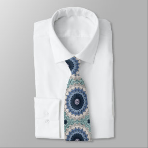 Blaues und Türkises Mandala mit geometrischer Symm Krawatte