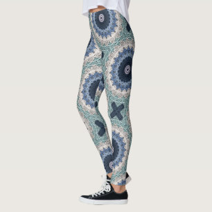 Blaues und Türkises Mandala mit geometrischer Symm Leggings