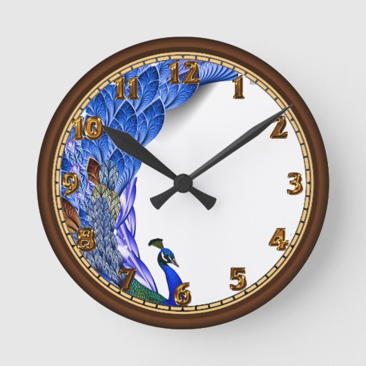 Blaues und türkisfarbenes Pfau Runde Wanduhr (Vorderseite)