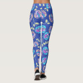 Blaues und violettes Blumenmuster Leggings (Rückseite)
