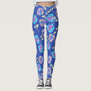 Blaues und violettes Blumenmuster Leggings
