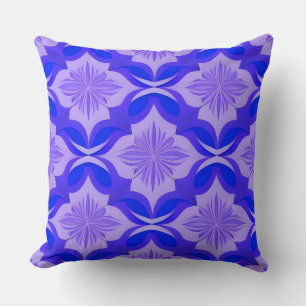 Blaues und violettes geometrisches Blumenmuster Kissen