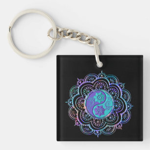 Blaues und violettes Mandala Schlüsselanhänger