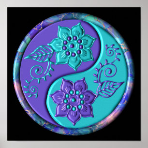 Blaues und violettes Yin Yang Poster