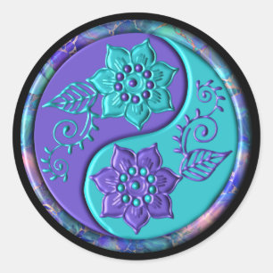 Blaues und violettes Yin Yang Runder Aufkleber