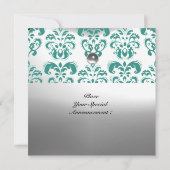 BLAUES UND WEISS-DAMASK-GEM-STEIN-MONOGRAMM EINLADUNG (Rückseite)