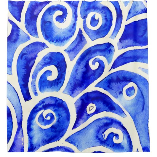 Blaues und weißes Abstraktes Muster für die Curry- Duschvorhang (Vorderseite)