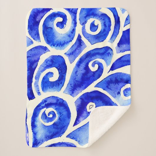 Blaues und weißes Abstraktes Muster für die Curry- Sherpadecke (Vorderseite)