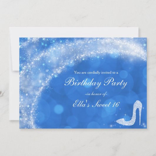 Blaues und weißes Aschenputtel Sparkle Party Einladung (Vorderseite)