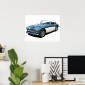 Blaues und weißes Austin Healey 3000 Sportwagen Poster (Heimbüro)
