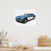 Blaues und weißes Austin Healey 3000 Sportwagen Poster (Küche)