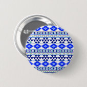 Blaues und weißes Aztekenmuster Button (Vorne & Hinten)