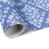 Blaues und weißes Blumendamast-Packpapier Geschenkpapier (Rolleneckpunkt)