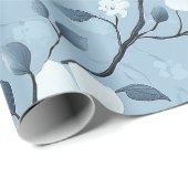 Blaues und weißes Blumenmuster Geschenkpapier (Rolleneckpunkt)