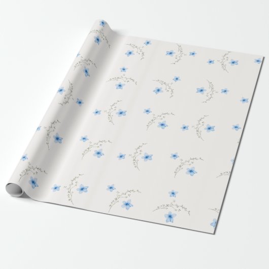 Blaues und weißes botanisches Bliss-Umschlagpapier Geschenkpapier (Ungerollt)