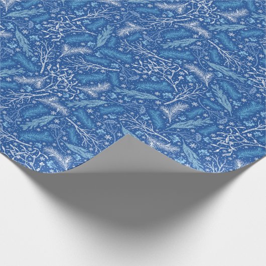 Blaues und weißes botanisches Muster Geschenkpapier (Ecke)