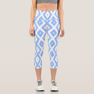 Blaues und weißes Diamantmuster Capri Leggings