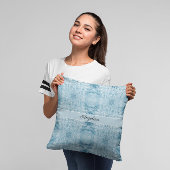 Blaues und weißes Federmuster, anpassbar Kissen