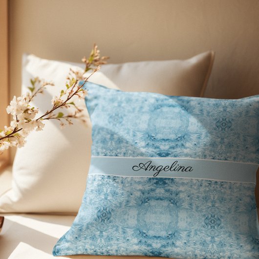 Blaues und weißes Federmuster, anpassbar Kissen