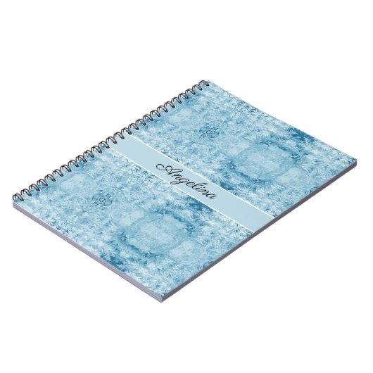 Blaues und weißes Federmuster, anpassbar Notizblock (Linke Seite)