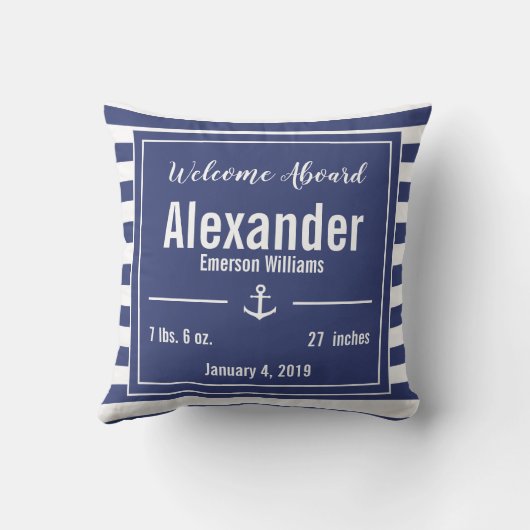 Blaues und weißes gestreiftes kissen (Rückseite)