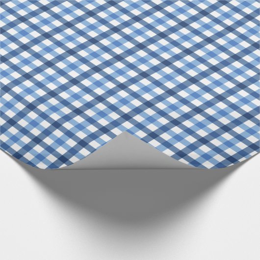 Blaues und weißes Ginghammuster-Packpapier Geschenkpapier (Ecke)