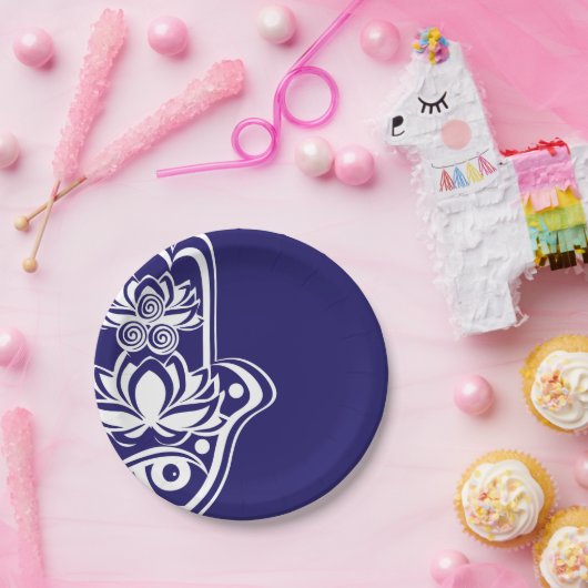 Blaues und weißes Hamsa Pappteller (Party)