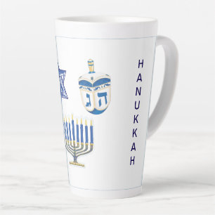 Blaues und weißes Hanukkah Tall mit Datum Milchtasse
