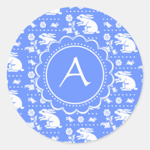 Blaues und weißes Häschen-Kaninchen-Vintages Runder Aufkleber